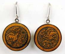 950 Sterling Earrings with Carved Wood Disks