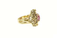 14K Yellow Gold 4.27 Ctw Ruby Cabochon Diamond Cocktail Ring