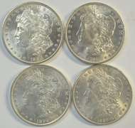 Choice BU 1883-O, 1885-O, 1889, & 1898 Morgan Silver Dollars