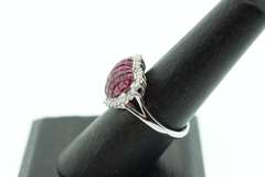 Intensely Romantic Ruby Cluster 18k White Gold Heart Ring rimmed with Diamonds
