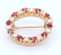 Charming Yellow Gold Ruby and Diamond Pin