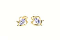14K Yellow Gold Oval Tanzanite Diamond Accent Heart Stud Earrings