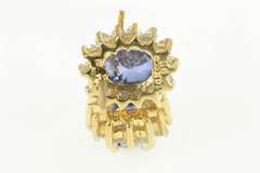 14K Yellow Gold Oval Syn. Sapphire Diamond Halo Stud Earrings