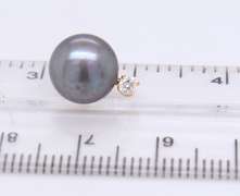 Fancy Yellow Gold Black Fresh Water Pearl and Diamond Stud Earrings