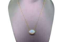 14kt Yellow Gold, Opal, & Diamond Pendant Necklace