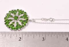Amazing Green & White Crystal Pendant & Chain, Sterling