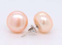 Elegant White Gold Pink Pearl Stud Earrings