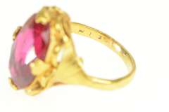 22K Yellow Gold 1930's Ornate Scalloped Syn. Ruby Statement Ring