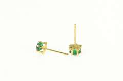 14K Yellow Gold Round Sim. Emerald Vintage Solitaire Stud Earrings