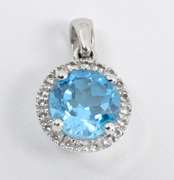 Bright Blue Topaz and Diamond Pendant