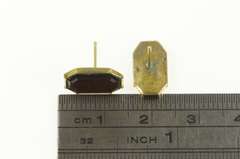 14K Yellow Gold Victorian Emerald Cut Sim. Garnet Stud Earrings