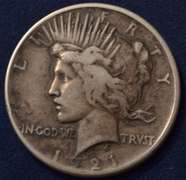 1921 High Relief Peace Dollar, Circulated.
