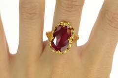 22K Yellow Gold 1930's Ornate Scalloped Syn. Ruby Statement Ring