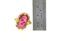 22K Yellow Gold 1930's Ornate Scalloped Syn. Ruby Statement Ring