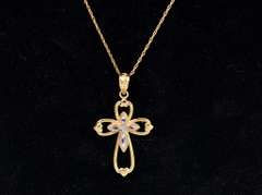 Gorgeous Cross and Heart Pendant Necklace in Yellow Gold