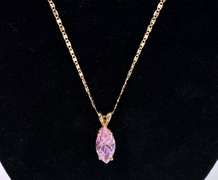 Gorgeous Pink CZ Pendant Necklace in Yellow Gold