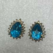14K YELLOW GOLD TOPAZ AND DIAMONDS STUDS