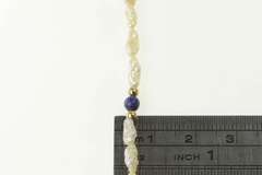 14K Yellow Gold Pearl Lapis Lazuli Beaded Classic Statement Pendant