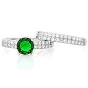 1 1/3ct CREATED EMERALD & 1/2ct (52 PCS) FLAWLESS CREATED DIAMOND STERLING RING