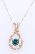 Fantastic Yellow Gold Blue Diamond and White Diamond Crossover Pendant on Chain