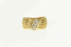 14K Yellow Gold Grooved Diamond Zig Zag Inset Statement Ring