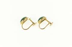 14K Yellow Gold Oval Malachite Cabochon Screw Back Vintage Earrings
