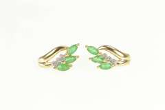 10K Yellow Gold Marquise Emerald Diamond Curved Cluster Earrings