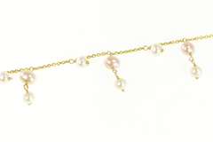 14K Yellow Gold Pearl Fringe Beaded Statement Chain Link Necklace