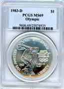 1983-D Olympics BU Commemorative Silver Dollar in PCGS MS69