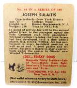 Joseph Sulaitis, QB Giants 1948 Bowman Football Card