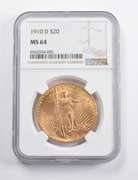 MS64 1910-D $20 Saint-Gaudens Gold Double Eagle NGC