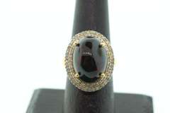Moody Opal Ring with Gold Plated Silver and Diamond Accents