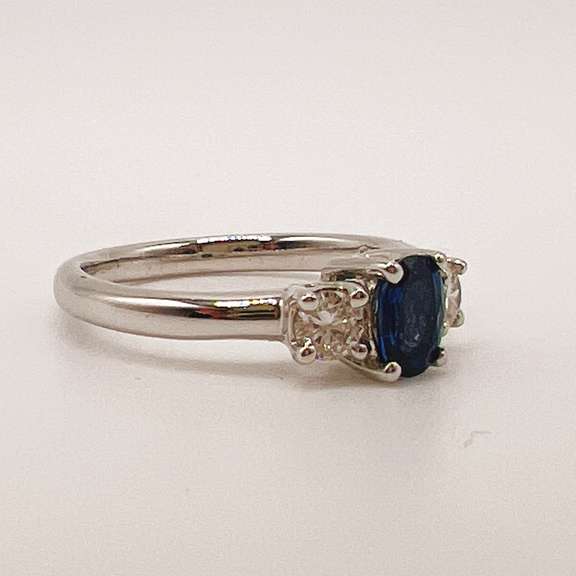 14kt Solid White Gold, Blue Sapphire, & Diamond Ring