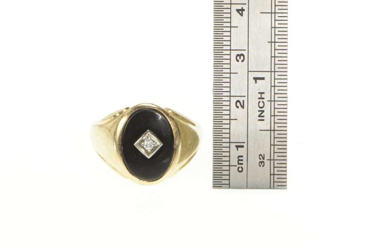 10K Yellow Gold Retro Black Onyx Diamond Accent Men's Ring