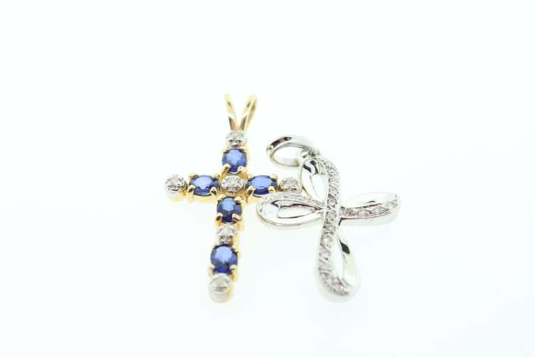 Two 14kt Gold & Diamond Cross Pendants