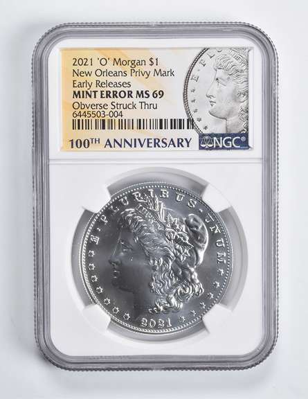 Error MS69 2021 Morgan Silver $1 O Privy Mark ER OBV Stuck Thru NGC