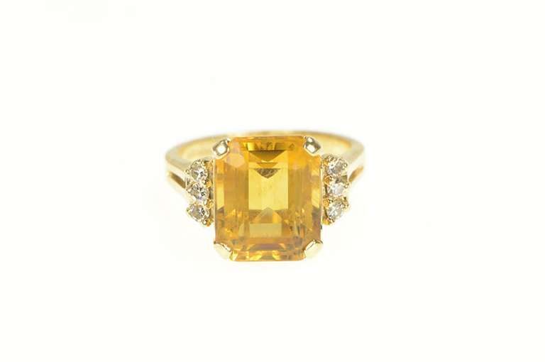 14K Yellow Gold Emerald Cut Palmeira Citrine Diamond Cocktail Ring