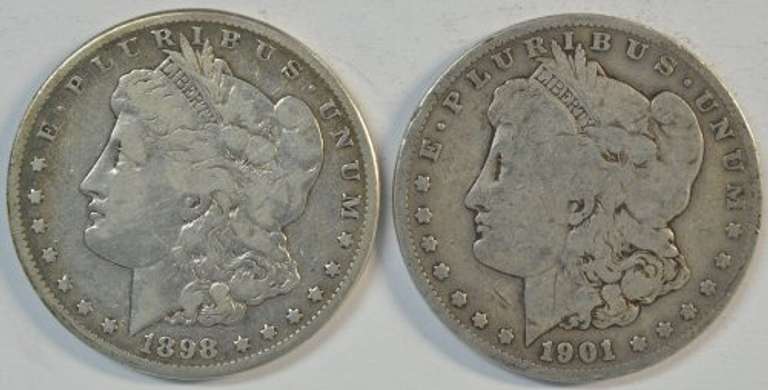 Scarce 1898-S and 1901-S Morgan Silver Dollars. Circs