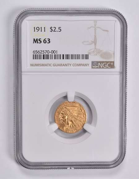 MS63 1911 $2.50 Indian Head Gold Quarter Eagle NGC