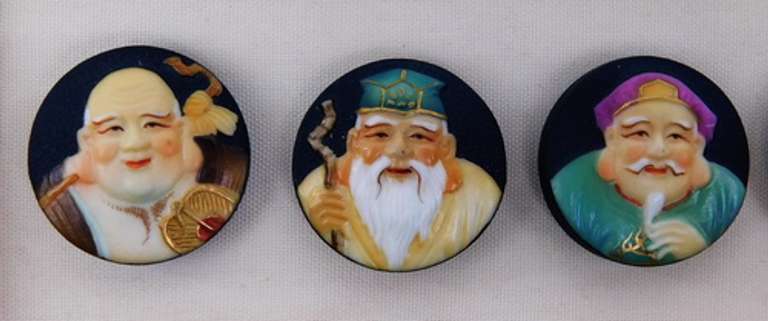 Toshikane Japan 7 Fortune Gods Handpainted Buttons