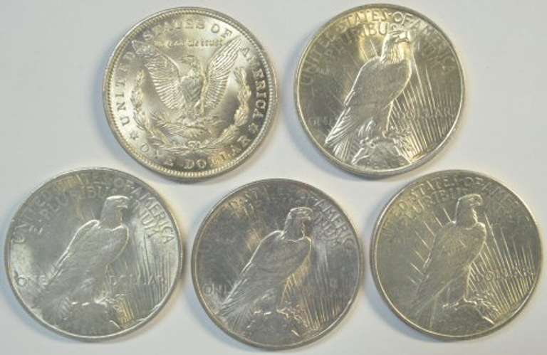 Fresh BU 1921 Morgan & 1922-1925 Peace Silver Dollars