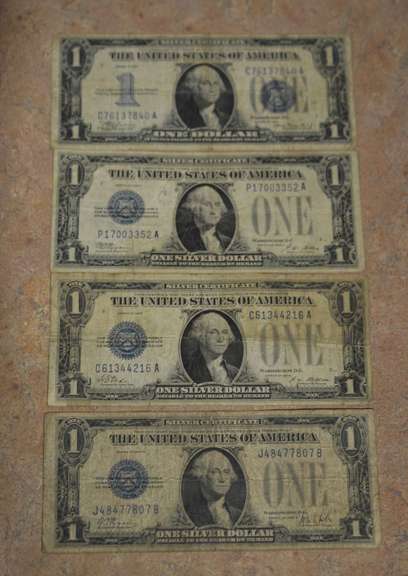Lot Of 4 $1 "Funnyback" Silver Certificates, Circulated