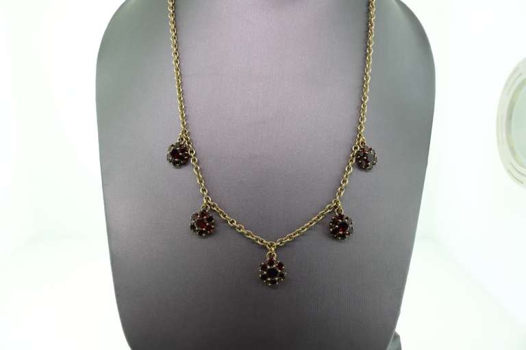 14kt Solid Yellow Gold & Garnet Flower Necklace