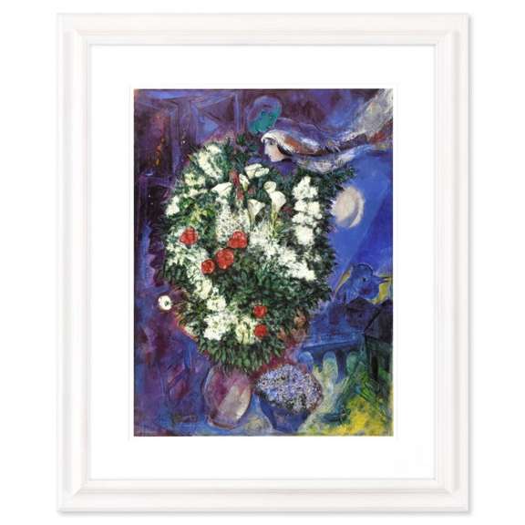 Bouquet with Flying Lover Print by Chagall (1887-1985)