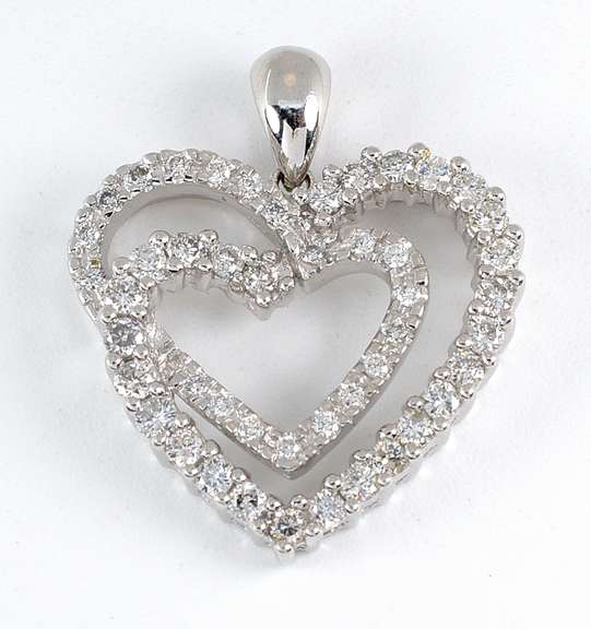 Romantic Entwined Hearts Diamond Pendant in 14K WG