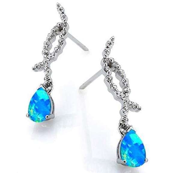 3/4CT CREATED BLUE OPAL SILVER DANGLE EARRINGS