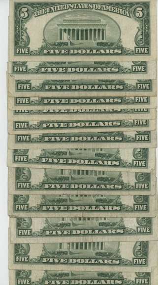 13 Series of 1953 $5 Blue Seal Silver Certificates
