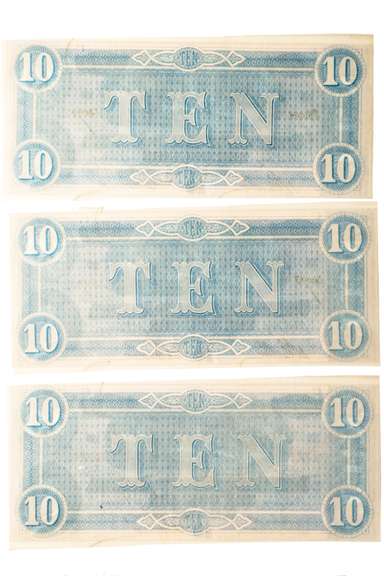 3 Consecutive $10 CH CU CSA Feb 17 1864 C Series Notes