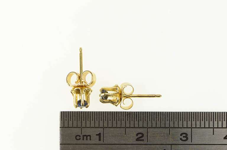 14K Yellow Gold Retro Round Sapphire Solitaire Stud Earrings