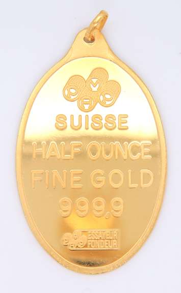 Incredible 24kt Fortuna Pamp Suisse oval Bar Pendant